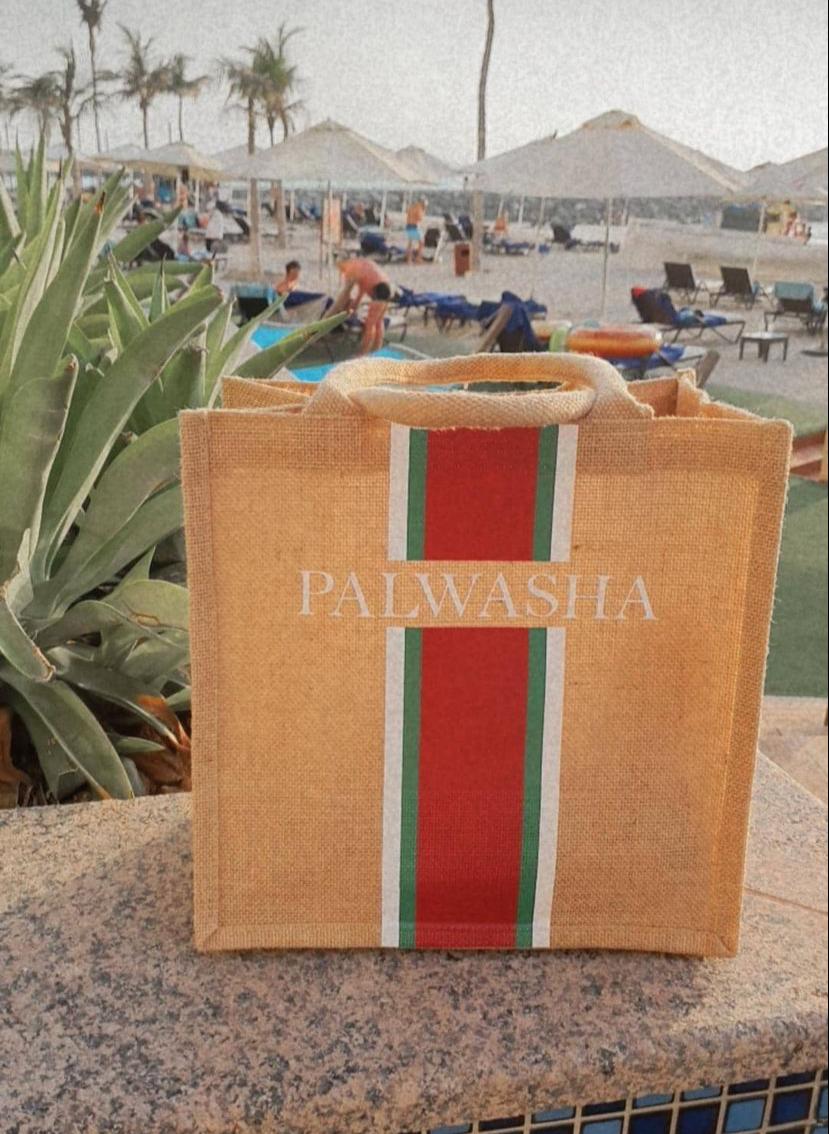 Personalised Jute Tote Bag with Name & Coloured Stripes